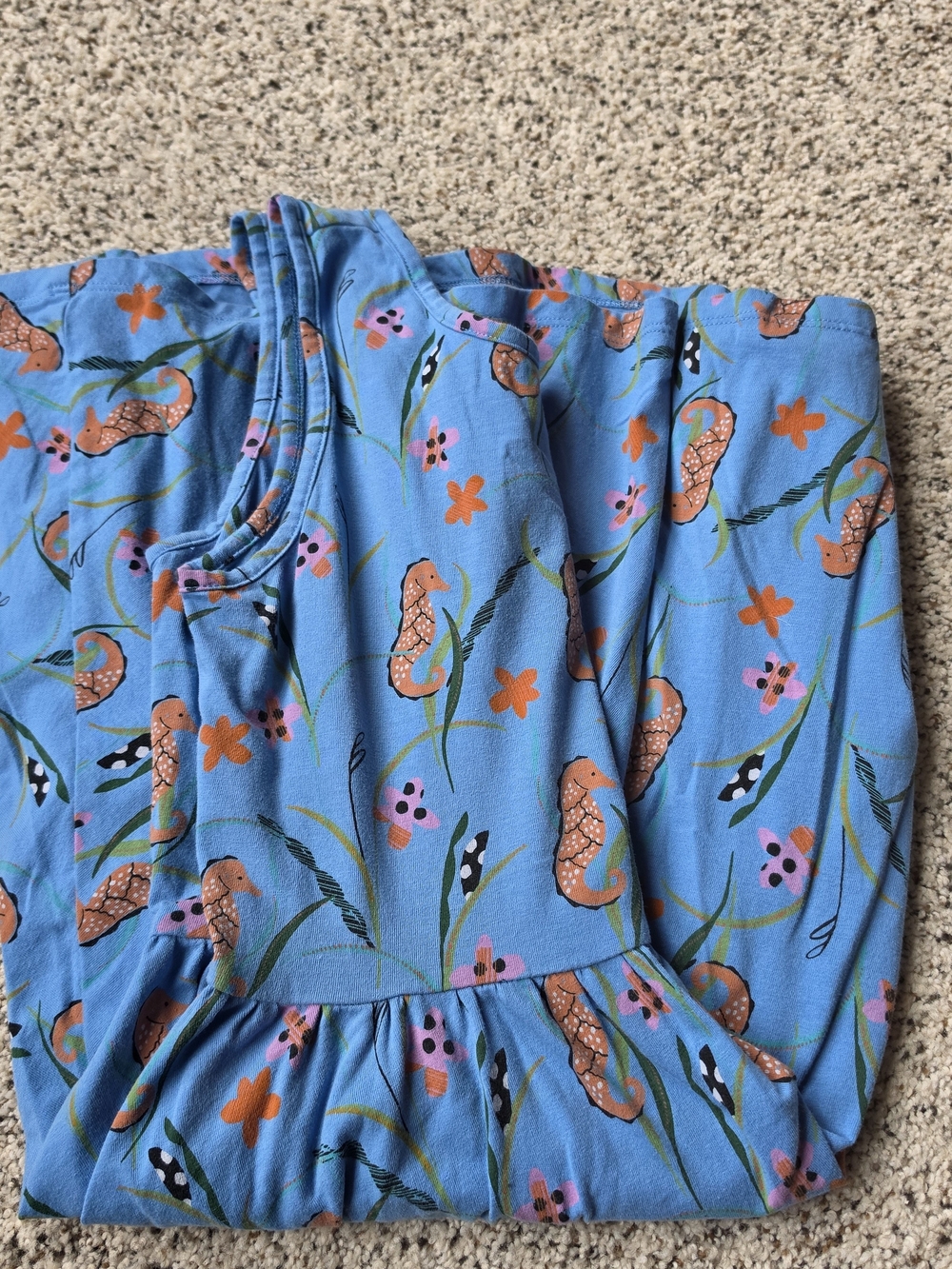 Tea Collection Blue One-Piece with Orange Seahorse & Floral Print